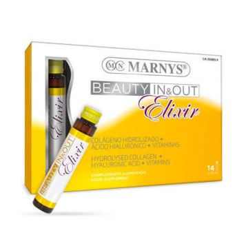 Beauty In & Out Elixir – Colagen Hidrolizat Tip 1 cu 5000 Mg + Acid Hialuronic + Semințe de Struguri + Biotină + Vitamine + Minerale – 14 Fiole