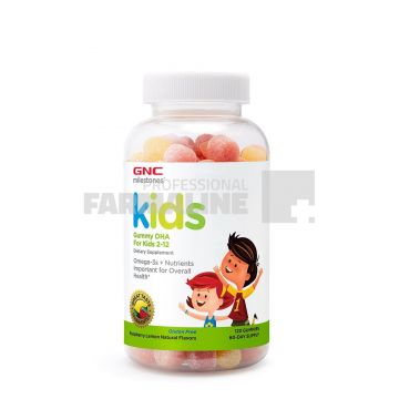 GNC Milestones Kids Gummy DHA 2 - 12 ani aroma naturala de zmeura si lamaie 120 jeleuri