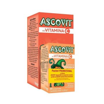 Ascovit cu aroma de capsuna 100 mg 60 comprimate + Ascovit cu aroma de piersica 100 mg 20 comprimate