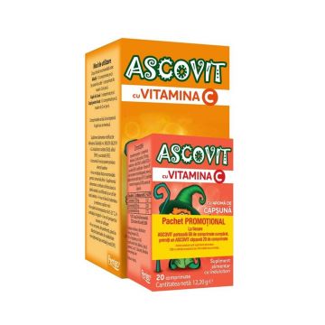 Ascovit cu aroma de portocala 100 mg 60 comprimate + Ascovit cu aroma de capsuna 100 mg 20 comprimate