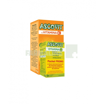 Ascovit cu Vitamina C aroma de portocala 60 comprimate + Ascovit Vitamina D 50 comprimate