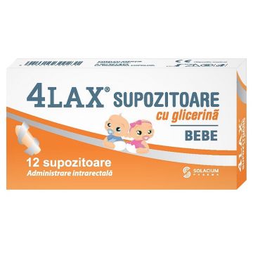 4Lax Supozitoare cu glicerina pentru bebelusi 12 bucati, Solacium Pharma 4Lax Supozitoare cu glicerina pentru bebelusi 12 bucati, Solacium Pharma