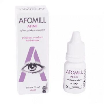 Afomill Afine, Ginkgo, Musetel, picaturi oftalmice pentru ochi stresati, 10ml Afomill Afine, Ginkgo, Musetel, picaturi oftalmice pentru ochi stresati, 10ml
