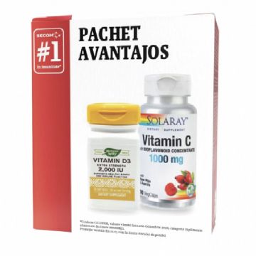 Pachet PROMO Imunitate Vitamina C 1000mg+ Vitamina D3 2000 UI, Secom Pachet PROMO Imunitate Vitamina C 1000mg+ Vitamina D3 2000 UI, Secom