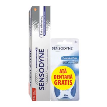 Pachet promo: Pasta de dinti Sensodyne Extra Whitening, 100 ml + Ata dentara Pachet promo: Pasta de dinti Sensodyne Extra Whitening, 100 ml + Ata dentara