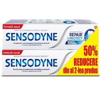 Pachet Promo: Pasta de dinti Sensodyne Repair and Protect, 75ml -50% Reducere la al doilea produs Pachet Promo: Pasta de dinti Sensodyne Repair and Protect, 75ml -50% Reducere la al doilea produs